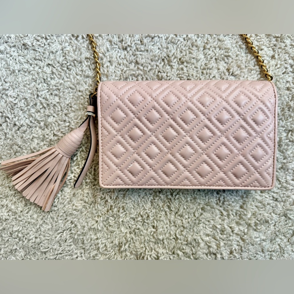Tory Burch Fleming Flat Wallet Crossbody Shell Pink - Picture 3 of 16